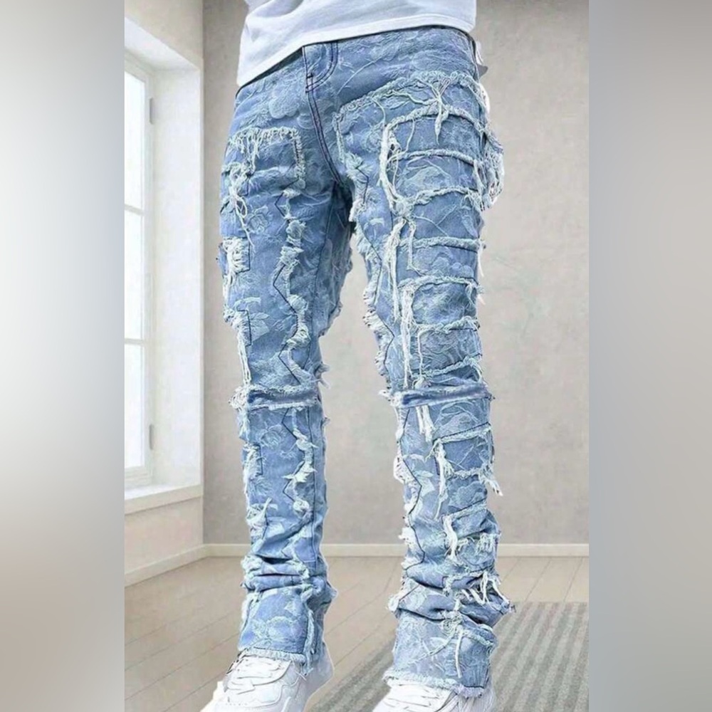 Distressed Stacked Light Blue Tween Boy Urban Jeans